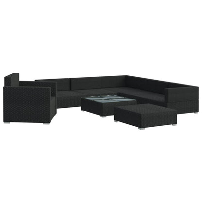 8-Tlg. Garten-Lounge-Set Mit Auflagen Poly Rattan Schwarz