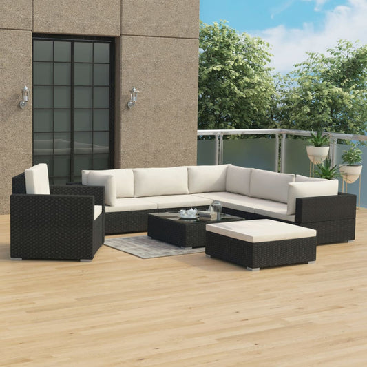 8-Tlg. Garten-Lounge-Set Mit Auflagen Poly Rattan Schwarz