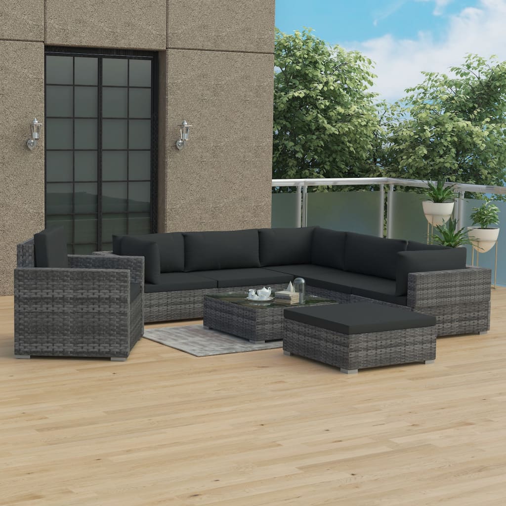 8-Tlg. Garten-Lounge-Set Mit Auflagen Poly Rattan Schwarz