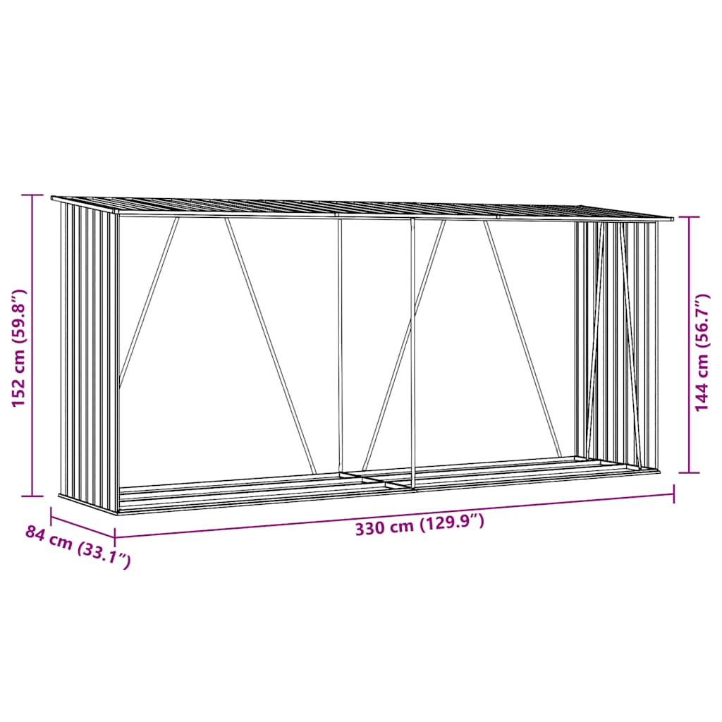 Brennholzlager Verzinkter Stahl 330X84X152 Cm