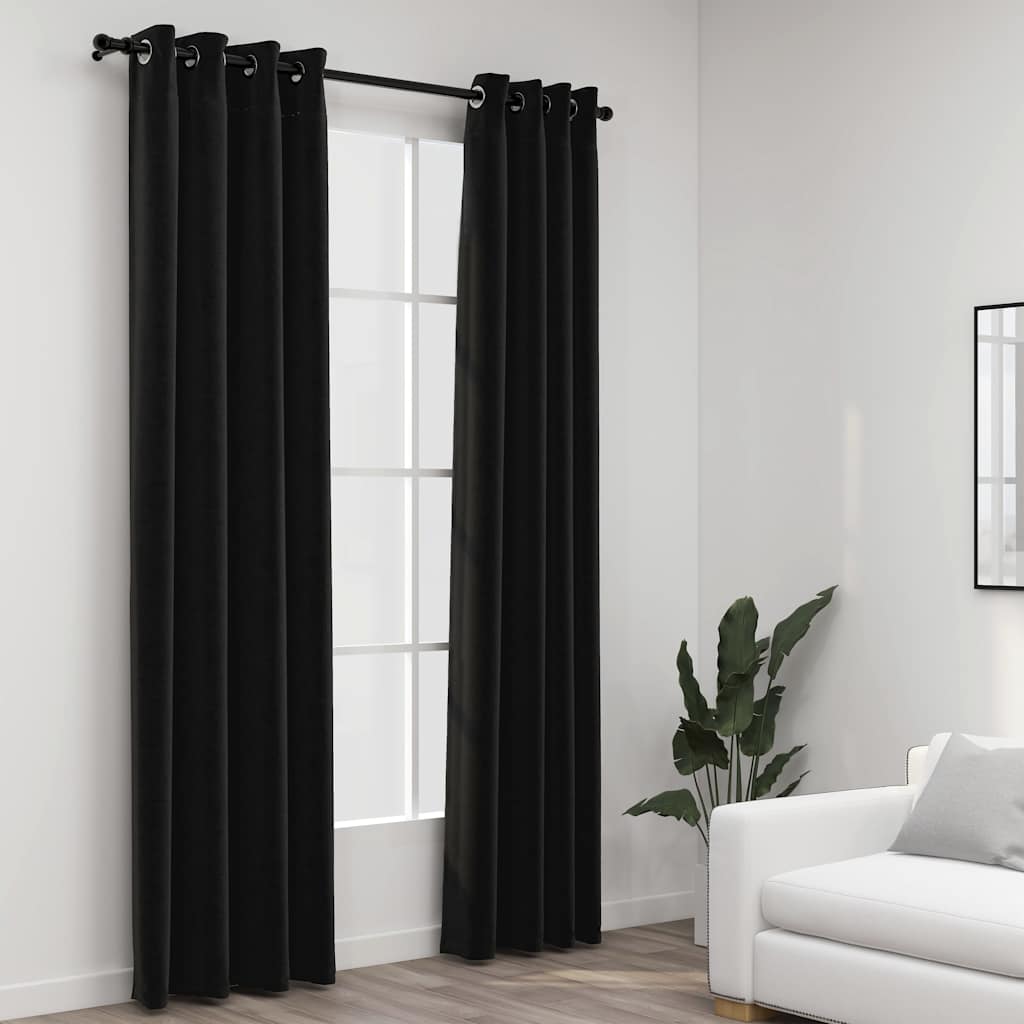 Verdunkelungsvorhänge Ösen Leinenoptik 2 Stk. 140X225Cm