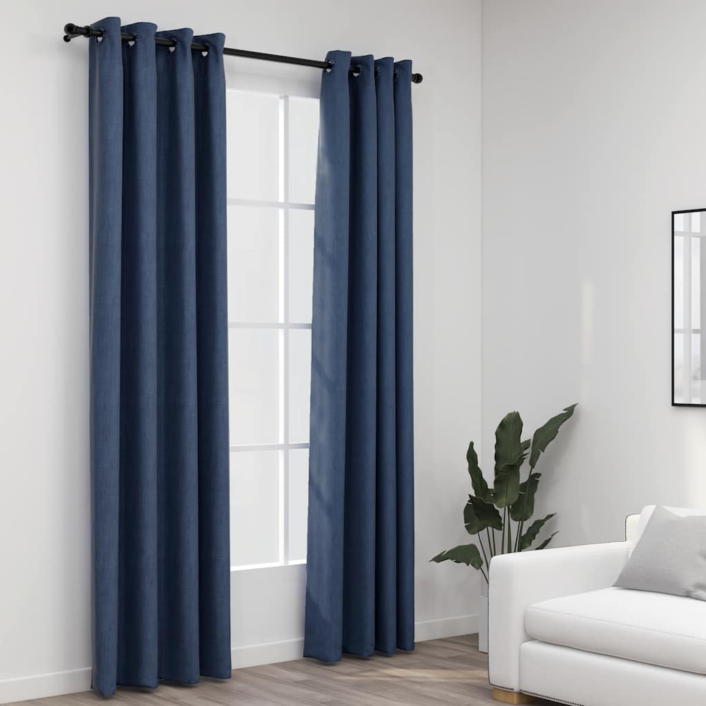 Verdunkelungsvorhänge Ösen Leinenoptik 2 Stk. 140X225Cm