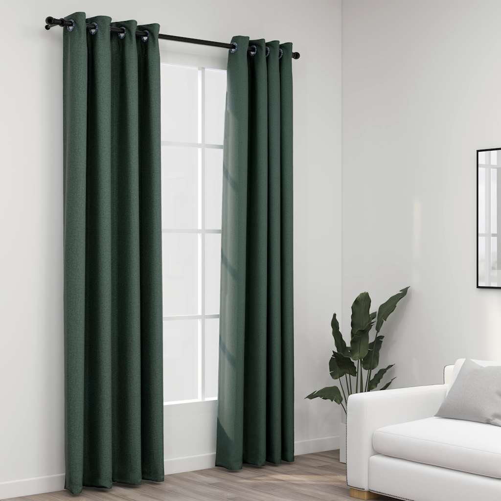 Verdunkelungsvorhänge Ösen Leinenoptik 2 Stk. 140X225Cm
