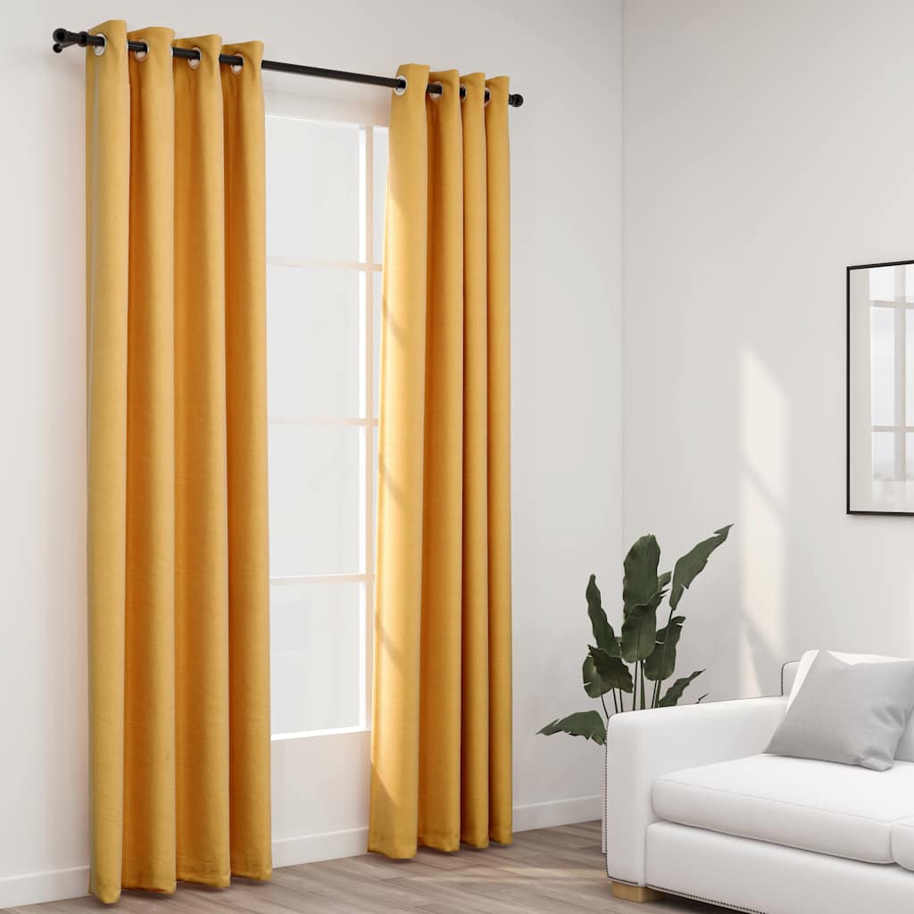 Verdunkelungsvorhänge Ösen Leinenoptik 2 Stk. 140X225Cm
