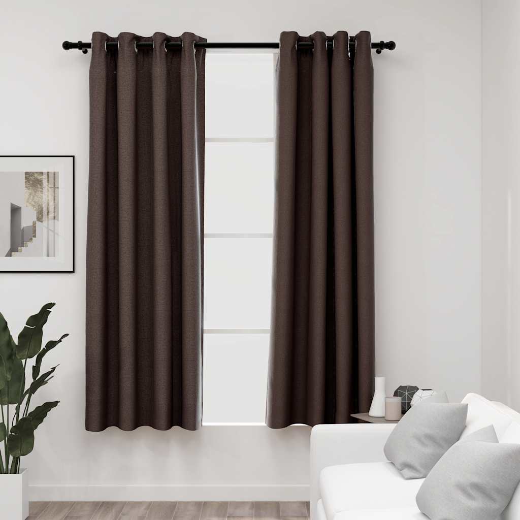 Verdunkelungsvorhänge Ösen Leinenoptik 2 Stk. 140X225Cm