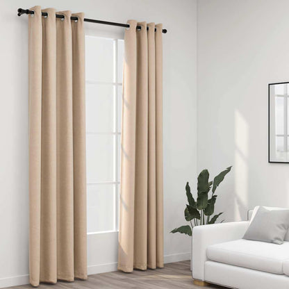 Verdunkelungsvorhänge Ösen Leinenoptik 2 Stk. 140X225Cm