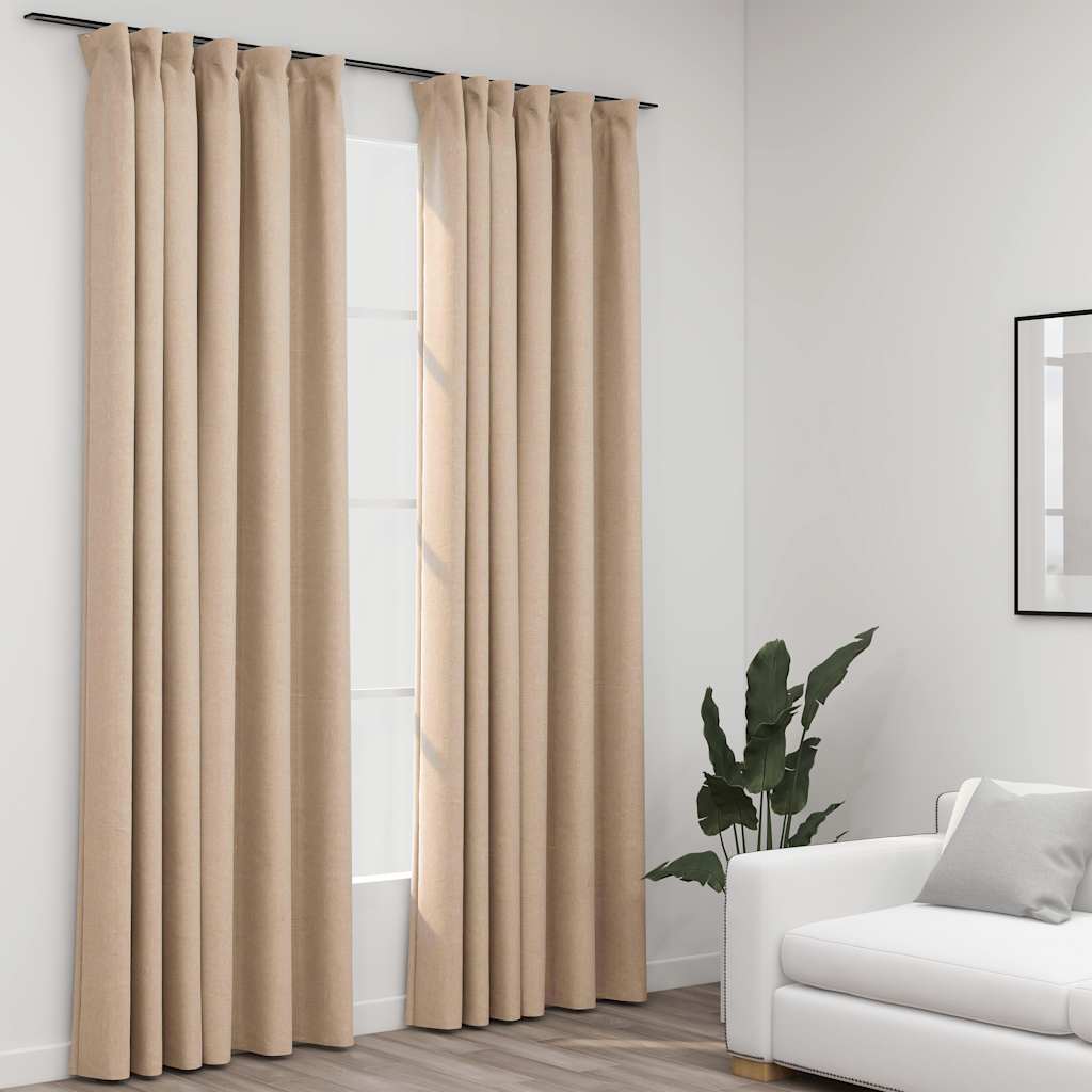 Verdunkelungsvorhänge Haken Leinenoptik 2Stk. 140X245Cm
