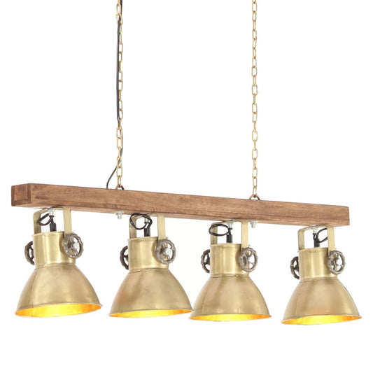 Deckenlampe Industriestil Messing E27 Mangoholz Dunkelbraun