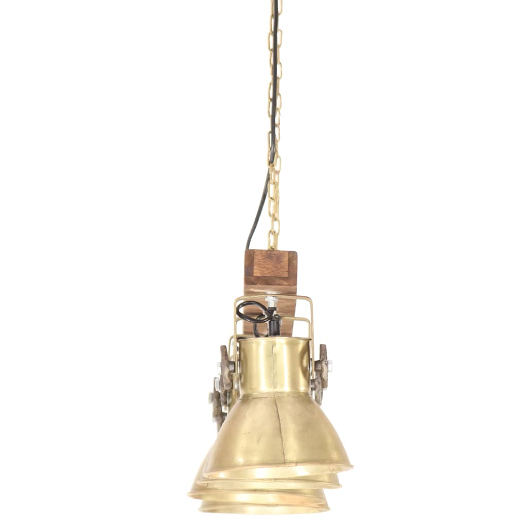 Deckenlampe Industriestil Messing E27 Mangoholz Dunkelbraun