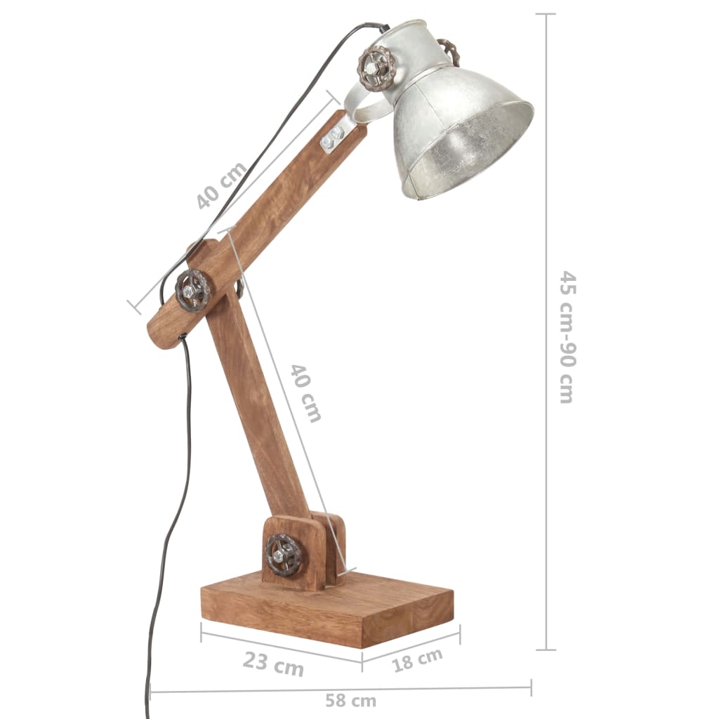 Schreibtischlampe Industriestil Silbern Rund 58X18X90 Cm E27 Dunkelgrau