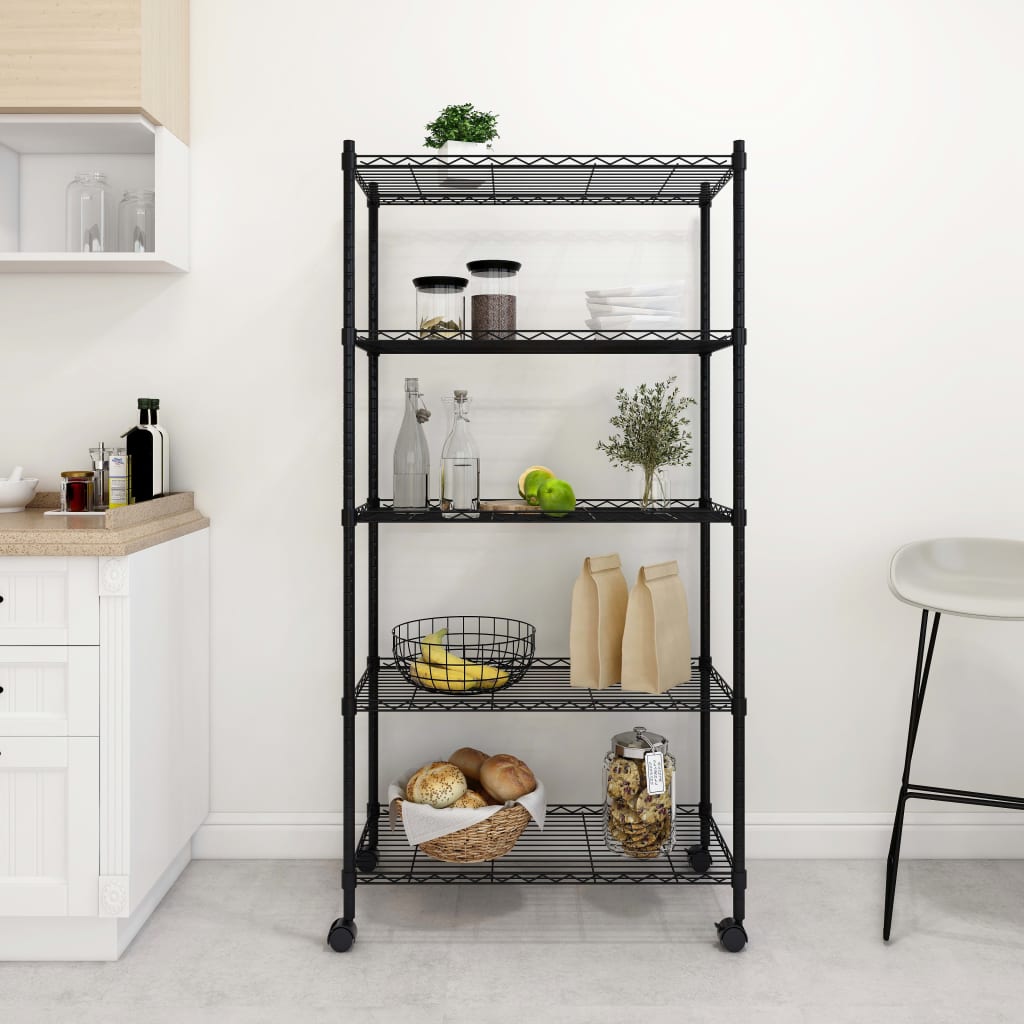Lagerregal Mit 3 Böden Und Rollen 150 Kg Schwarz