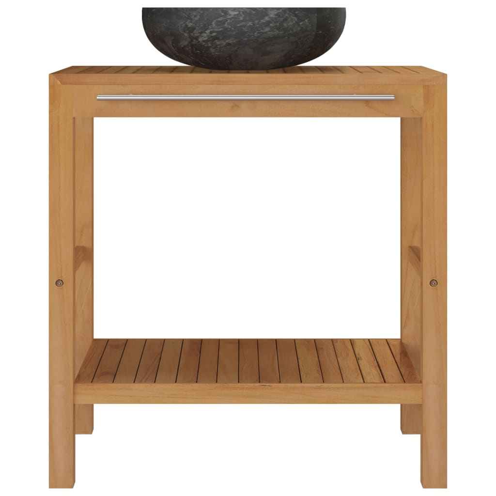 Waschtisch Massivholz Teak Mit Waschbecken Marmor
