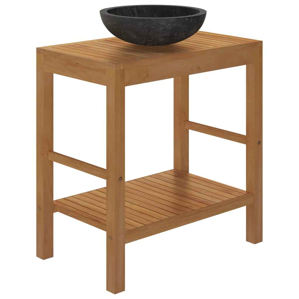 Waschtisch Massivholz Teak Mit Waschbecken Marmor