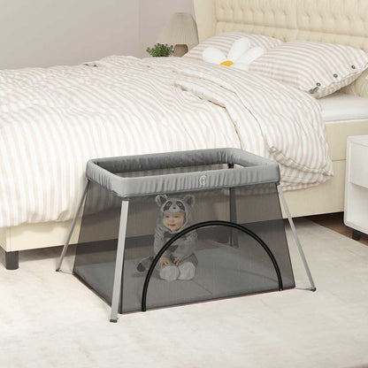Baby-Laufstall Mit Matratze Marine Leinenstoff