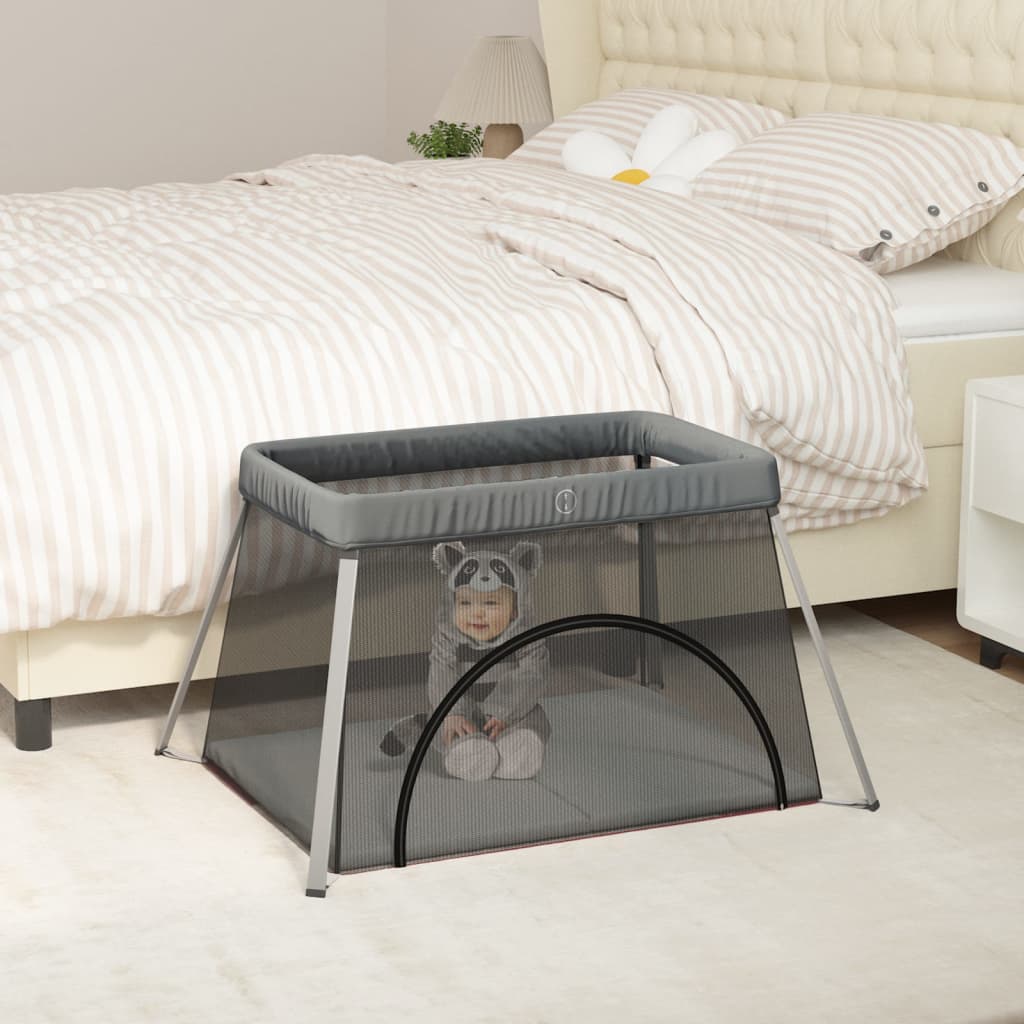 Baby-Laufstall Mit Matratze Marine Leinenstoff