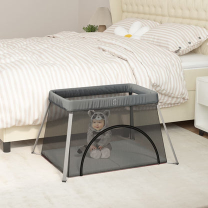 Baby-Laufstall Mit Matratze Marine Leinenstoff