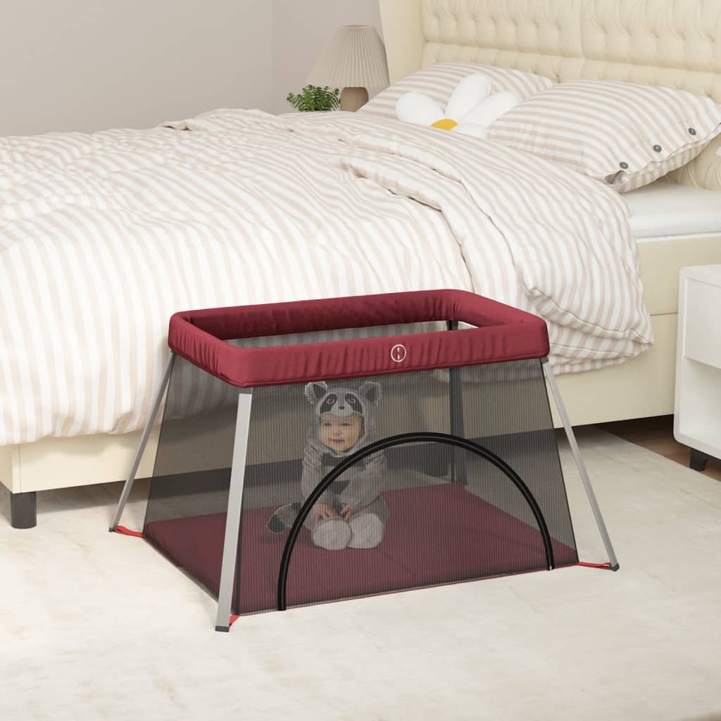 Baby-Laufstall Mit Matratze Marine Leinenstoff