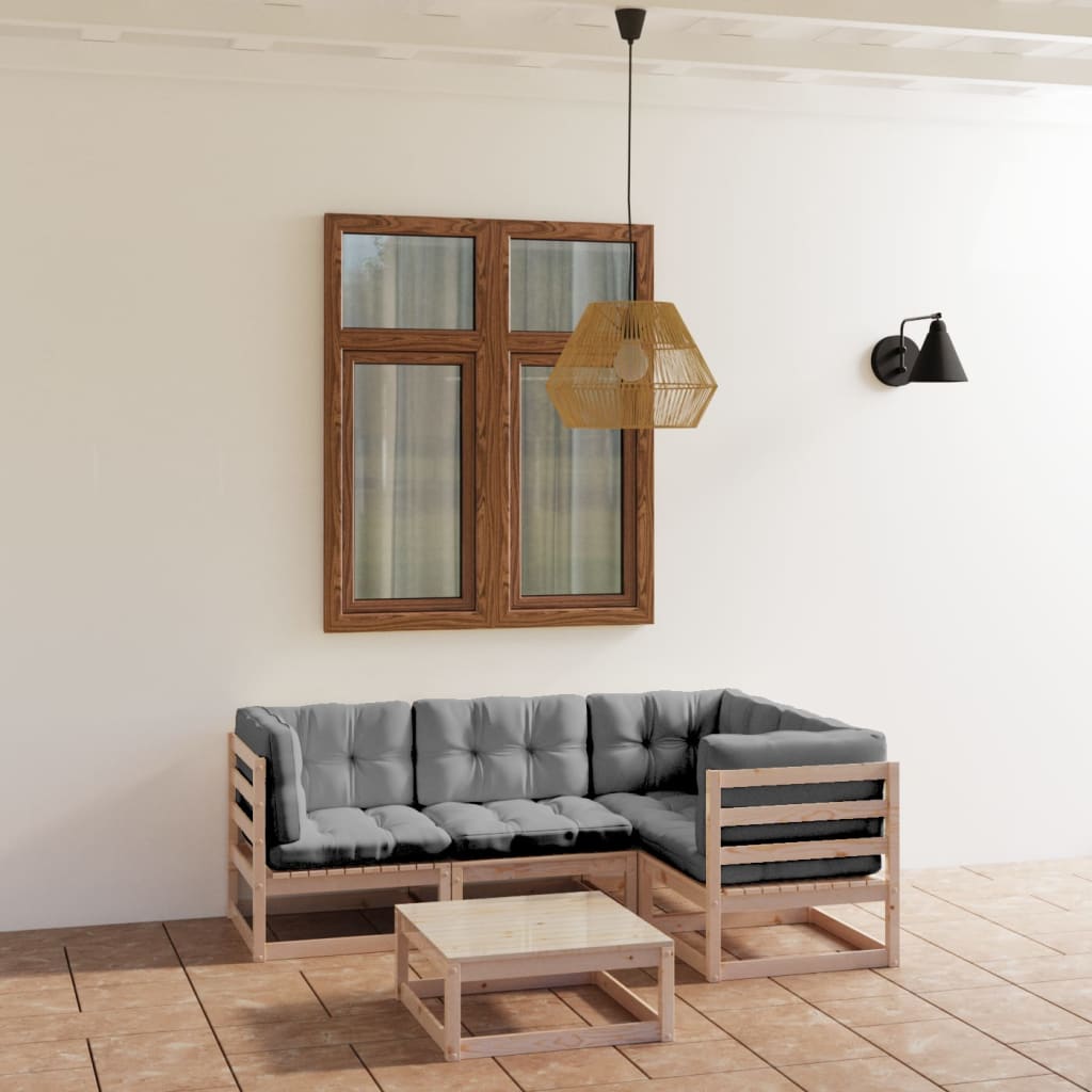 5-Tlg. Garten-Lounge-Set Massivholz Kiefer