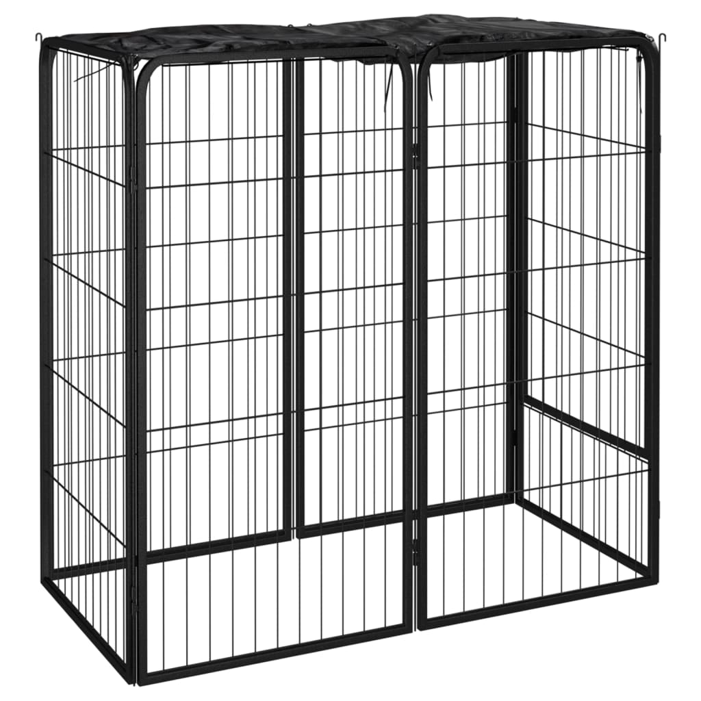 14-Tlg. Hundelaufstall Schwarz 50X100Cm Stahl Pulverbeschichtet