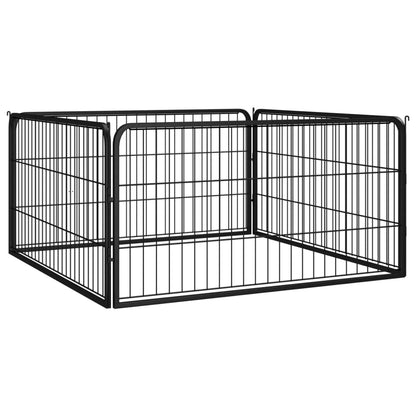 24-Tlg. Hundelaufstall Schwarz 100X50Cm Stahl Pulverbeschichtet