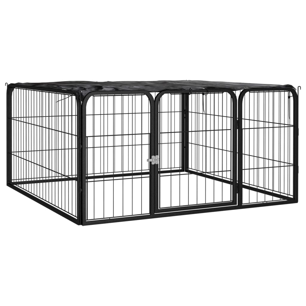 12-Tlg. Hundelaufstall Schwarz 100X50Cm Stahl Pulverbeschichtet