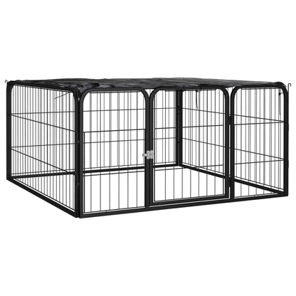 12-Tlg. Hundelaufstall Schwarz 100X50Cm Stahl Pulverbeschichtet