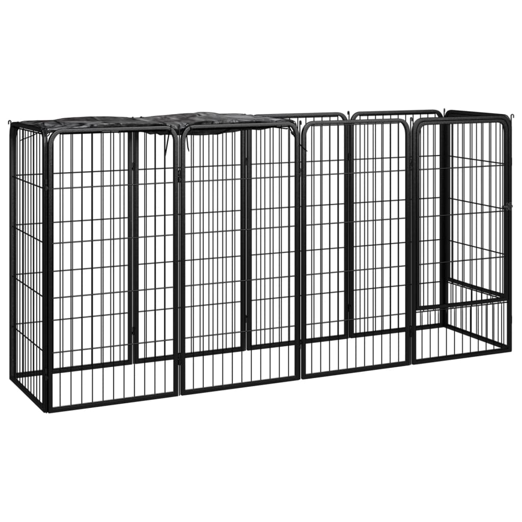 14-Tlg. Hundelaufstall Schwarz 50X100Cm Stahl Pulverbeschichtet