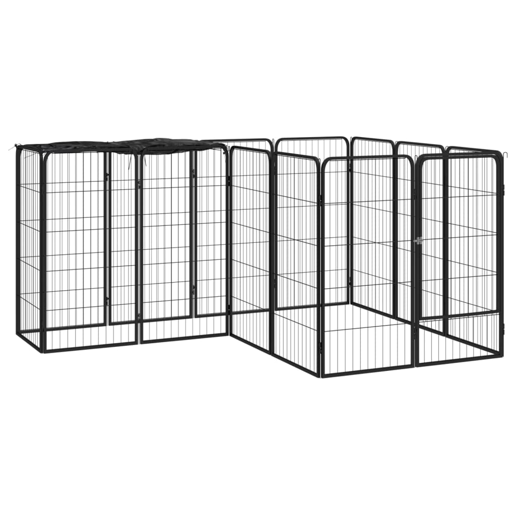 14-Tlg. Hundelaufstall Schwarz 50X100Cm Stahl Pulverbeschichtet