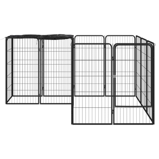14-Tlg. Hundelaufstall Schwarz 50X100Cm Stahl Pulverbeschichtet