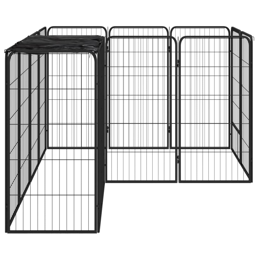 14-Tlg. Hundelaufstall Schwarz 50X100Cm Stahl Pulverbeschichtet