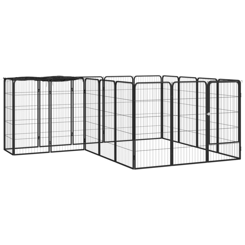 14-Tlg. Hundelaufstall Schwarz 50X100Cm Stahl Pulverbeschichtet