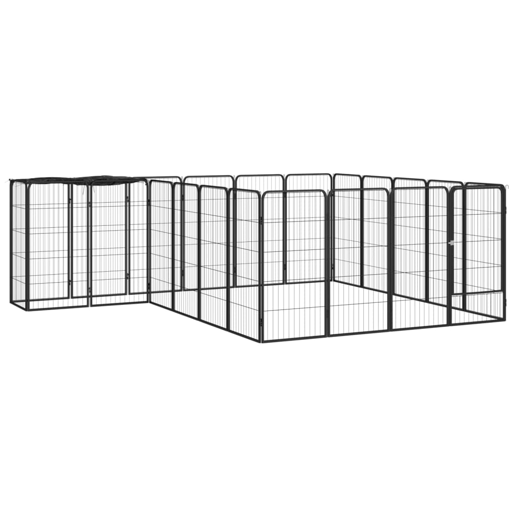 14-Tlg. Hundelaufstall Schwarz 50X100Cm Stahl Pulverbeschichtet