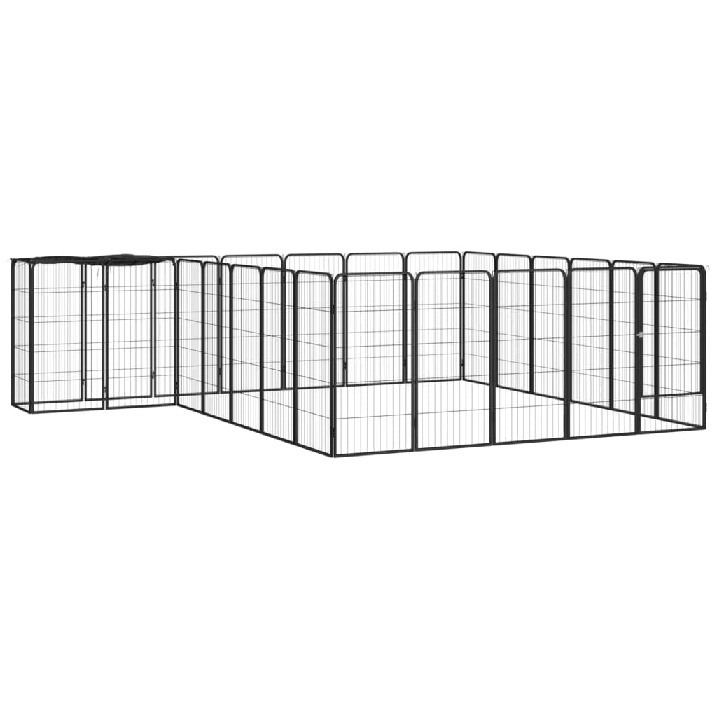 14-Tlg. Hundelaufstall Schwarz 50X100Cm Stahl Pulverbeschichtet