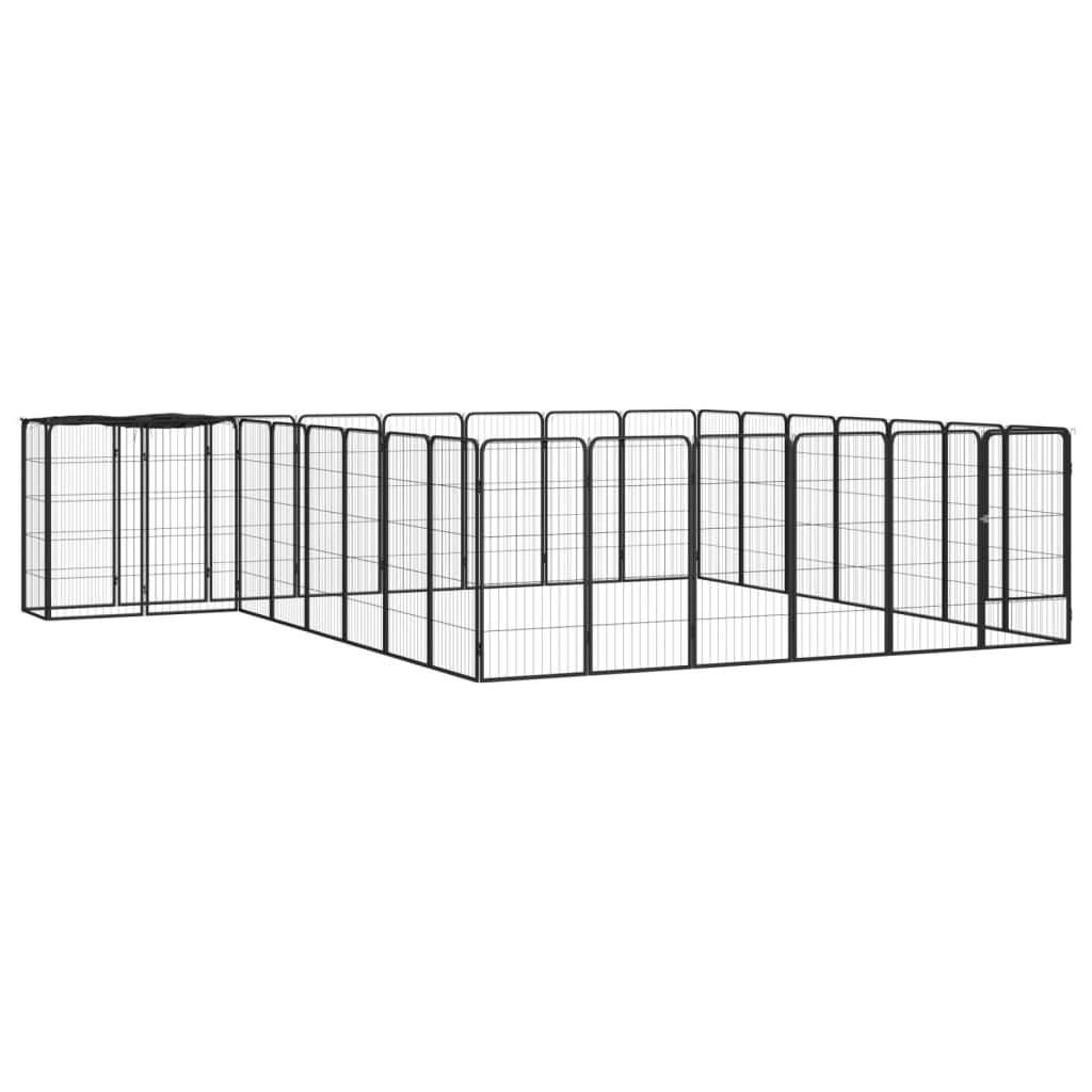 14-Tlg. Hundelaufstall Schwarz 50X100Cm Stahl Pulverbeschichtet