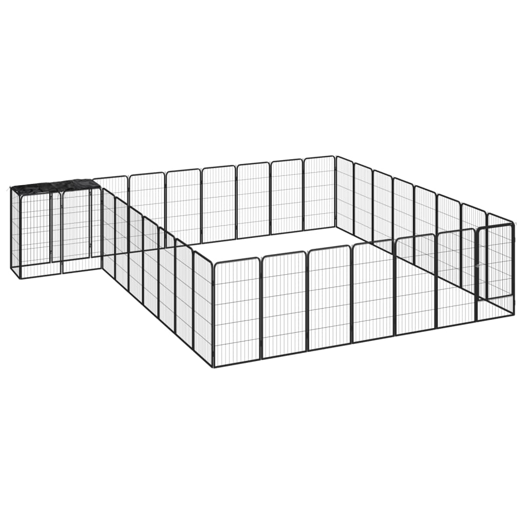 14-Tlg. Hundelaufstall Schwarz 50X100Cm Stahl Pulverbeschichtet