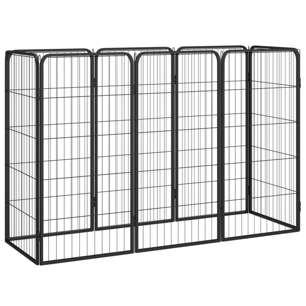12-Tlg. Hundelaufstall Schwarz 50X100Cm Stahl Pulverbeschichtet