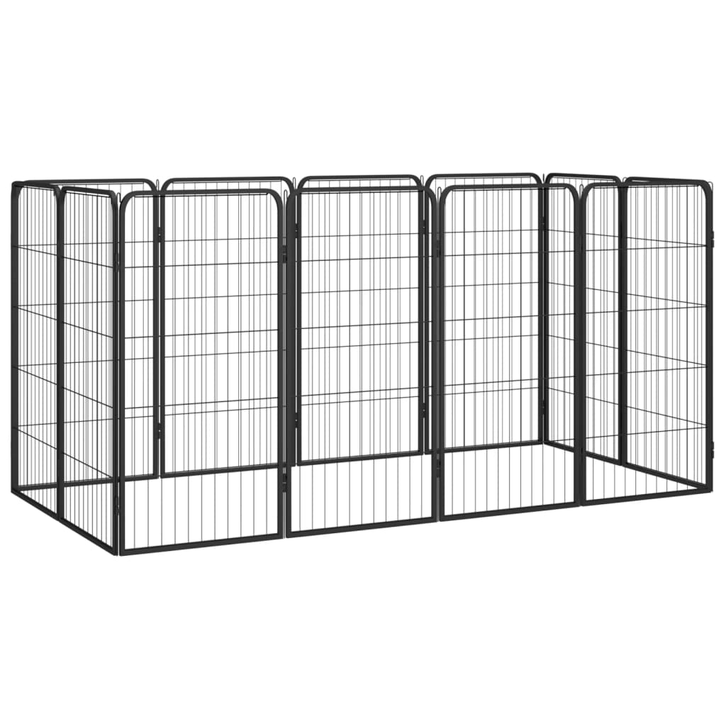 12-Tlg. Hundelaufstall Schwarz 50X100Cm Stahl Pulverbeschichtet