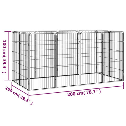12-Tlg. Hundelaufstall Schwarz 50X100Cm Stahl Pulverbeschichtet