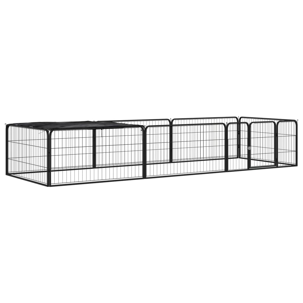12-Tlg. Hundelaufstall Schwarz 100X50Cm Stahl Pulverbeschichtet
