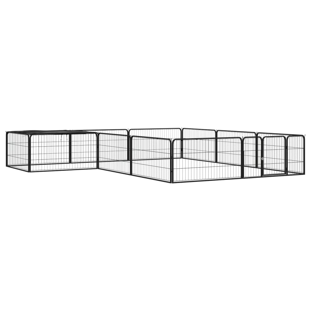 12-Tlg. Hundelaufstall Schwarz 100X50Cm Stahl Pulverbeschichtet