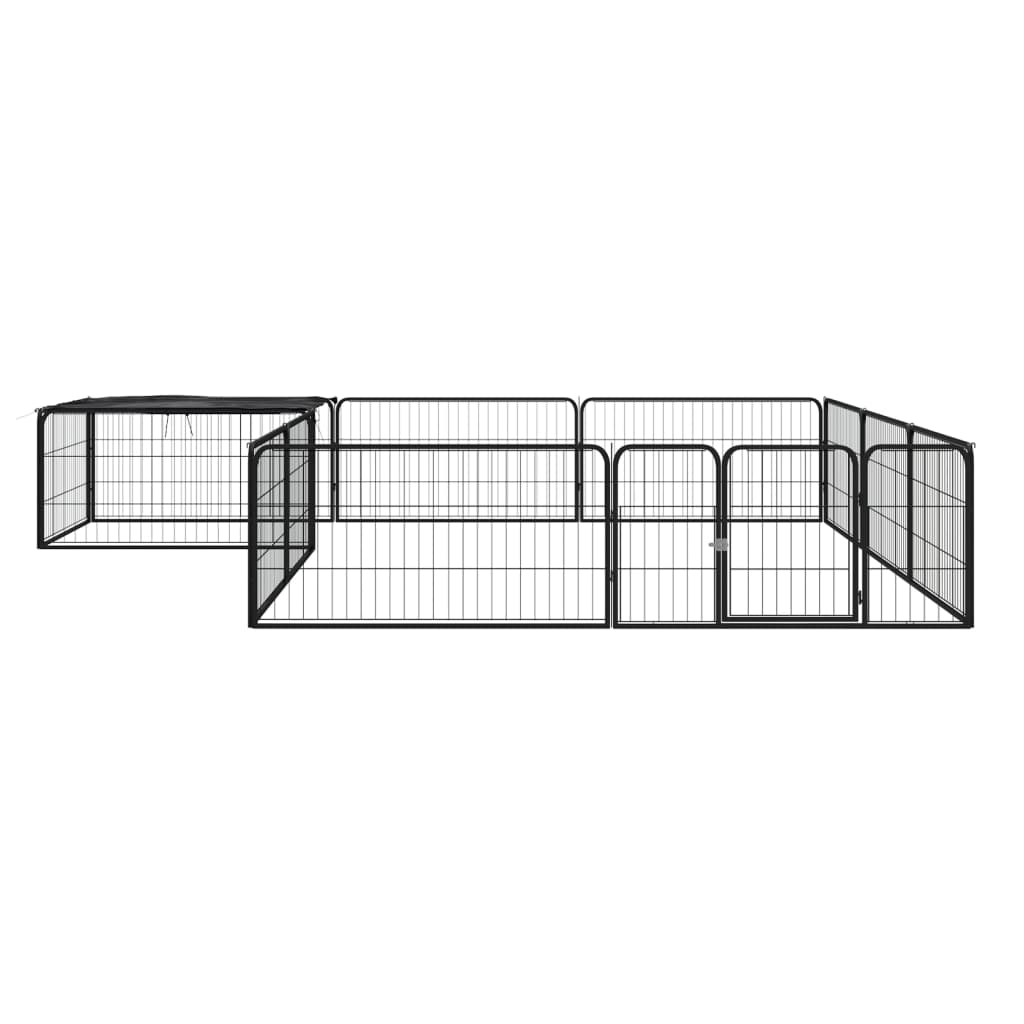 12-Tlg. Hundelaufstall Schwarz 100X50Cm Stahl Pulverbeschichtet