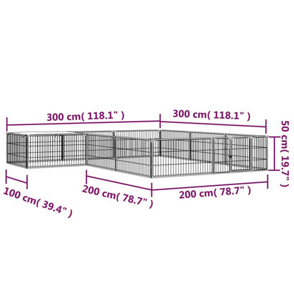 12-Tlg. Hundelaufstall Schwarz 100X50Cm Stahl Pulverbeschichtet