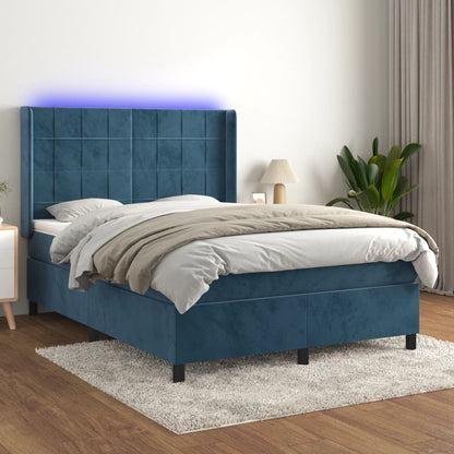 Boxspringbett Mit Matratze & Led Samt Dunkelblau