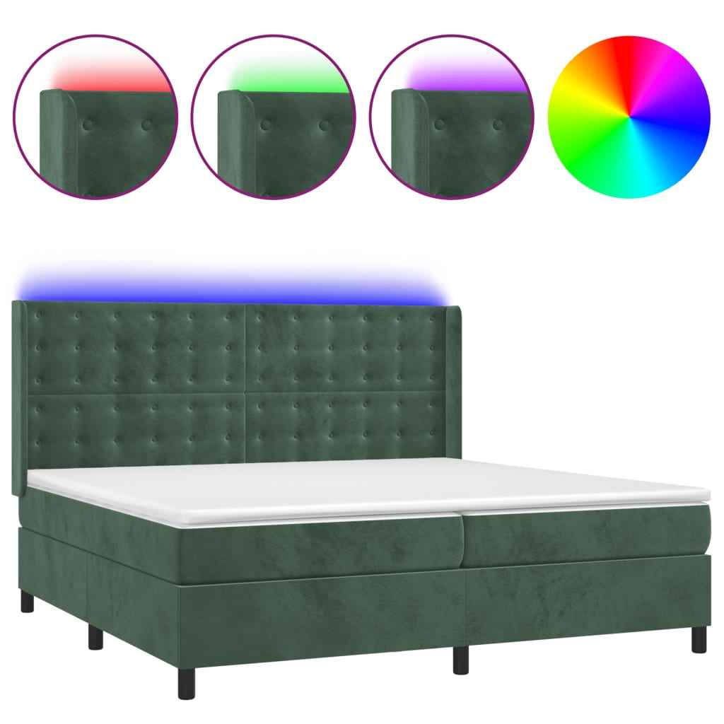 Boxspringbett Mit Matratze & Led Samt Dunkelgrün