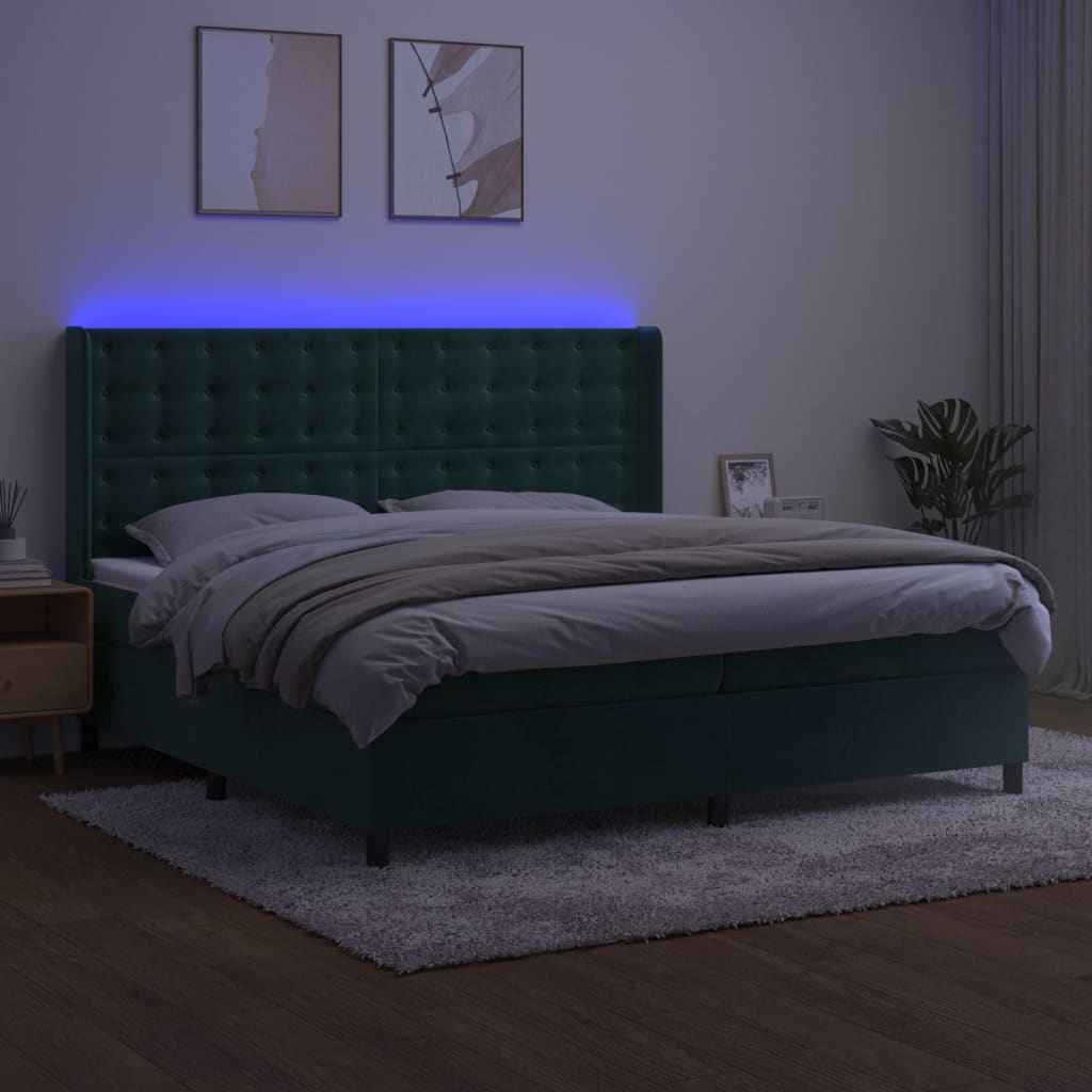 Boxspringbett Mit Matratze & Led Samt Dunkelgrün