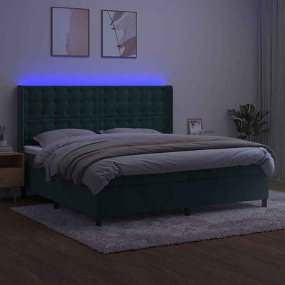Boxspringbett Mit Matratze & Led Samt Dunkelgrün