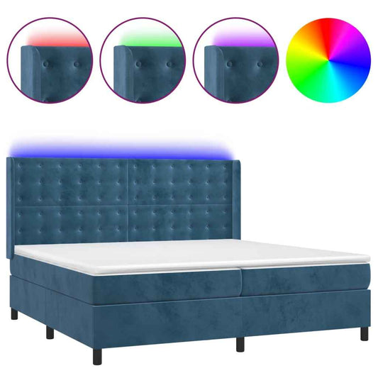 Boxspringbett Mit Matratze & Led Samt Dunkelblau