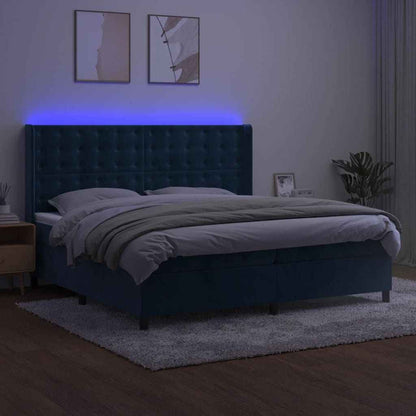 Boxspringbett Mit Matratze & Led Samt Dunkelblau