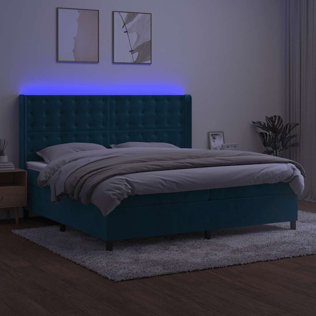 Boxspringbett Mit Matratze & Led Samt Dunkelblau