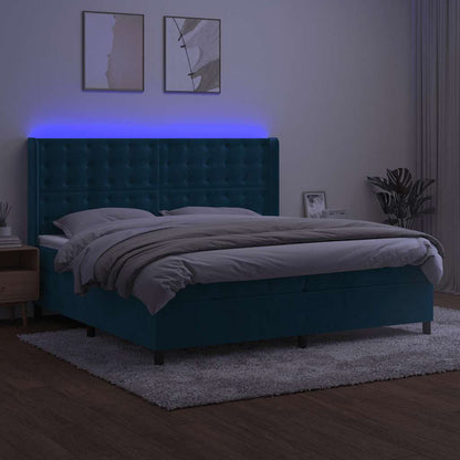 Boxspringbett Mit Matratze & Led Samt Dunkelblau